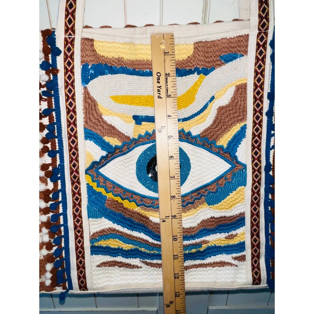 America & Beyond Beaded Evil Eye Tote Bag Southwestern Jacquard Shoulder Bag
